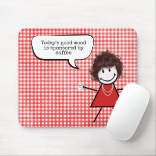 Mousepad Menina Palito Com Caneca de Café em Xadrez