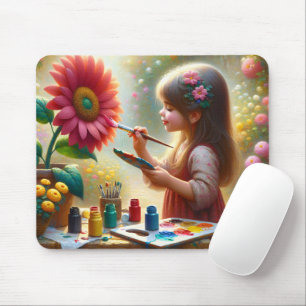 Mousepad Menina pintando uma flor