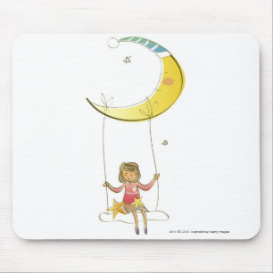 Mousepad Menina que balança em uma corda que pendura da lu