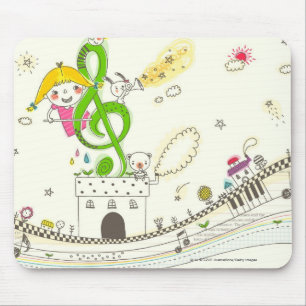 Mousepad Menina que joga com notas musicais na casa