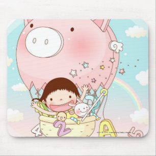 Mousepad Menina que senta-se no balão de ar quente,