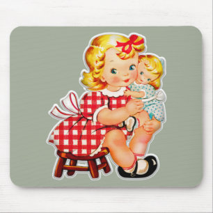 Mousepad Menina retro vintage boneca criança