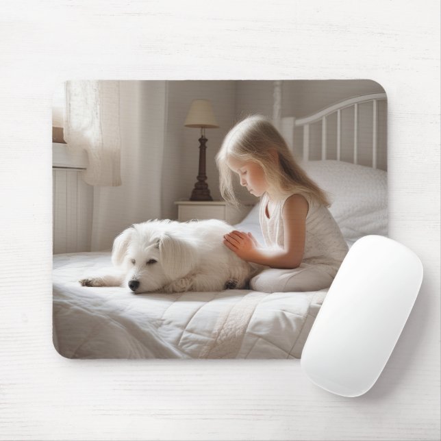 Mousepad Menina Rezando Com Cachorro (Com mouse)