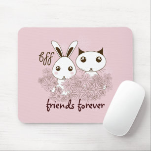 Mousepad Menina Rosa BFF Desenho Fofo Gatinho e Coelhinho I