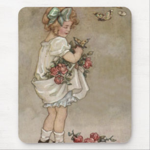 Mousepad Menina Rosa Borboleta Aniversário
