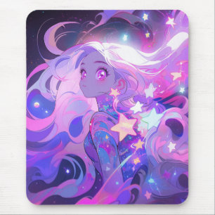 Mousepad Menina rosa cósmica e de animas roxas