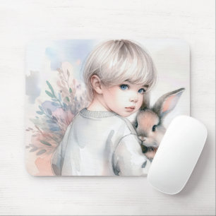 Mousepad Menina segurando um coelhinho