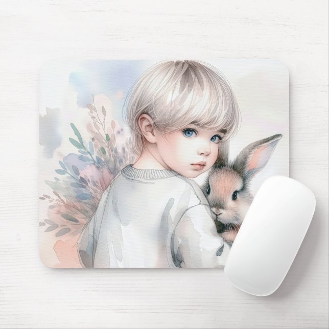 Mousepad Menina segurando um coelhinho (Com mouse)