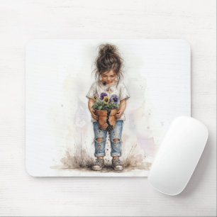 Mousepad Menina Segurando um Vaso de Flores Quebrado