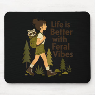 Mousepad Menina selvagem verão guaxinim engraçado caminhand