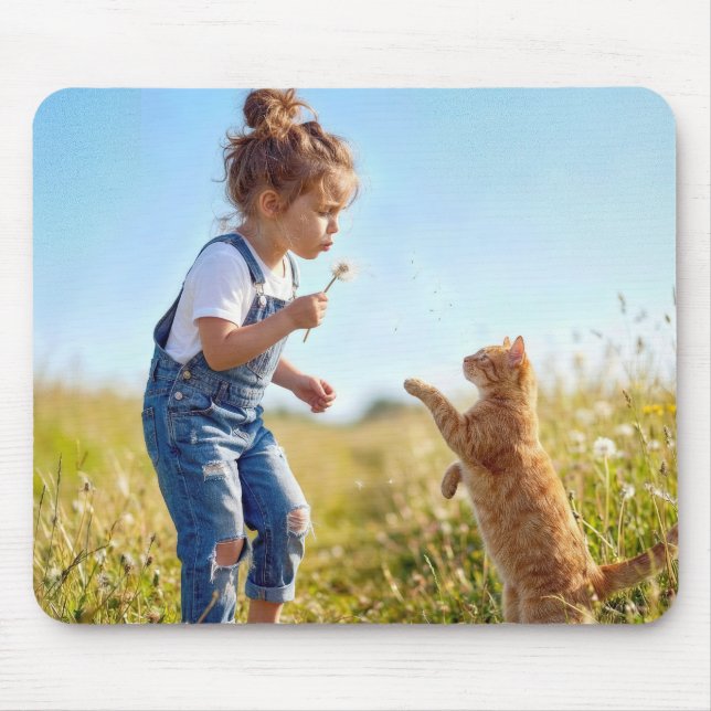 Mousepad Menina soprando sementes de dente-de-leão (Frente)