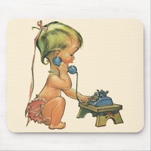 Mousepad Menina Vintage Loura Fofa Loura Falando no Telefon