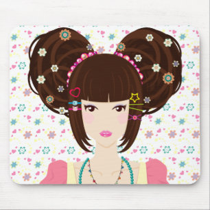 Mousepad Menina Yuriko de Harajuku com fundo florido