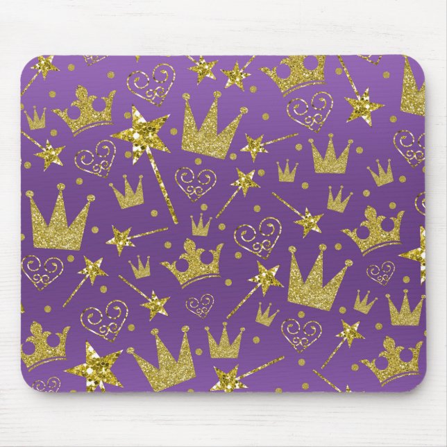 Mousepad Meninas Brilho Roxo e Dourado Princesas Diversão (Frente)