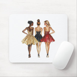 Mousepad Meninas em Vestidos Pretos Vermelhos Glamurosos Do