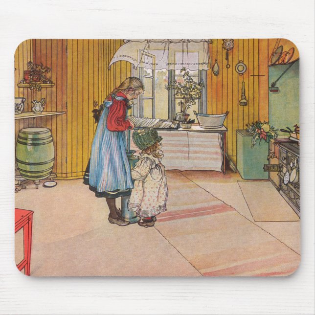 Mousepad Meninas na cozinha (Arte Sueca Clássica) (Frente)