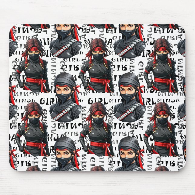 Mousepad Meninas Ninja Anime Com Design De Padrão De Texto (Frente)