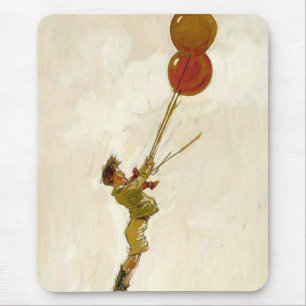 Mousepad Menino Antigo com Balões Vermelhos em uma Festa de