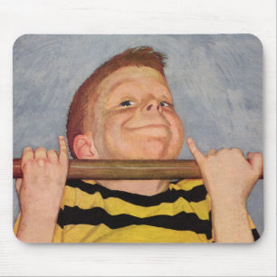 Mousepad Menino Antigo Fazendo Flexões de Braço, Aptidão Fí