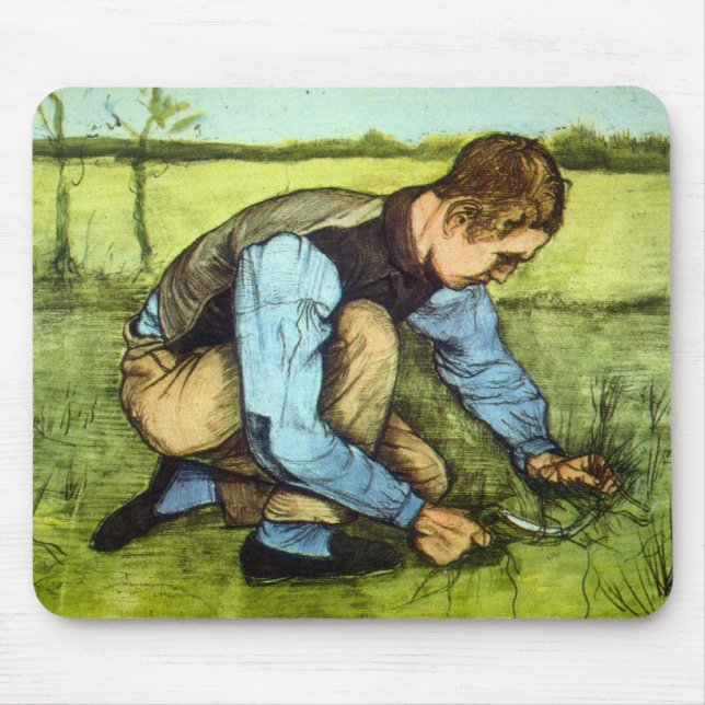 Mousepad Menino Cortando Grama com Foice por Vincent van Go (Frente)