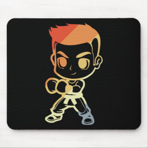 Mousepad Menino de Kickboxing Desenho Animado Olhar Kickbox