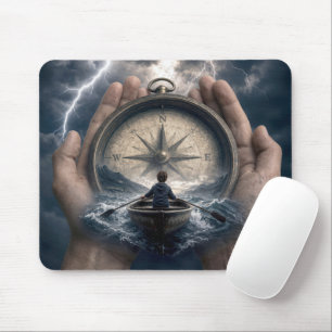 Mousepad Menino em Barco a Remo Guiado por Bússola
