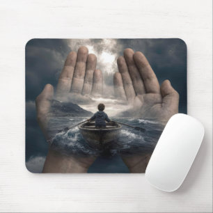 Mousepad Menino em Barco a Remo Guiado por Mãos Adultas