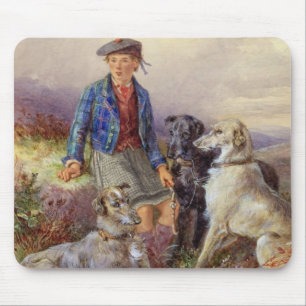 Mousepad Menino escocês com wolfhounds em um landsca das