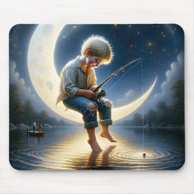 Mousepad Menino pescando a partir de uma lua crescente (Frente)