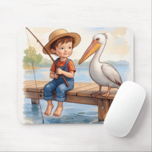 Mousepad Menino Pescando Com um Pelicano