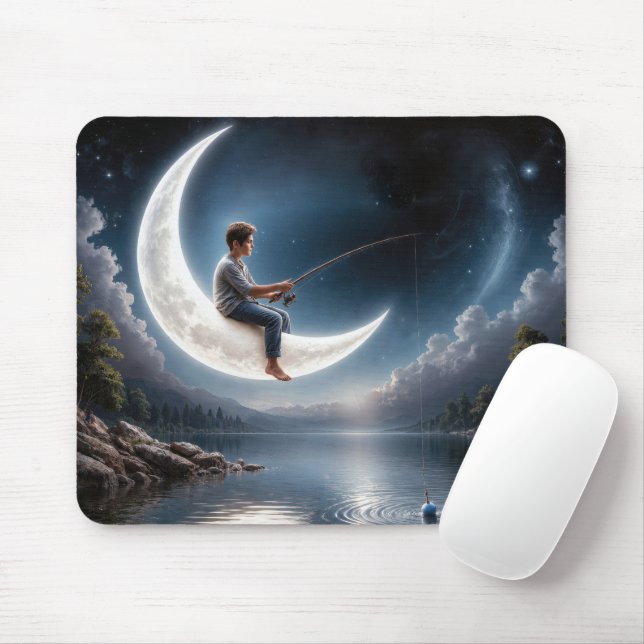 Mousepad Menino Pescando de uma Lua Crescente (Com mouse)