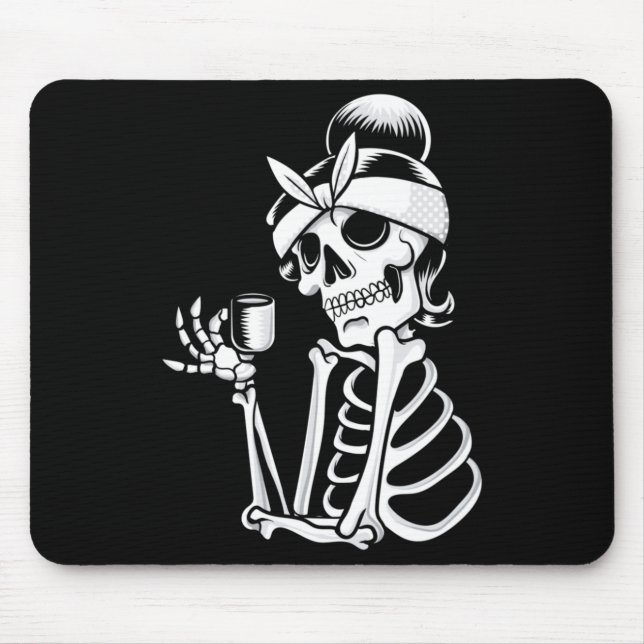 Mousepad Mens Coffee Drinking Skeleton Halloween Costume (Frente)