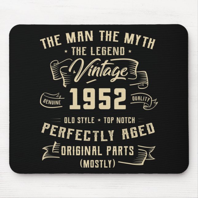 Mousepad Mens Man Myth Legend 1952 70 Aniversário Para 70 (Frente)