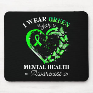 Mousepad Mental Saúde Consciência Borboleta Fita Verde Wo