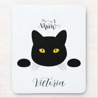 Mousepad Meow Black Cat Ouro Olhos Personalizáveis
