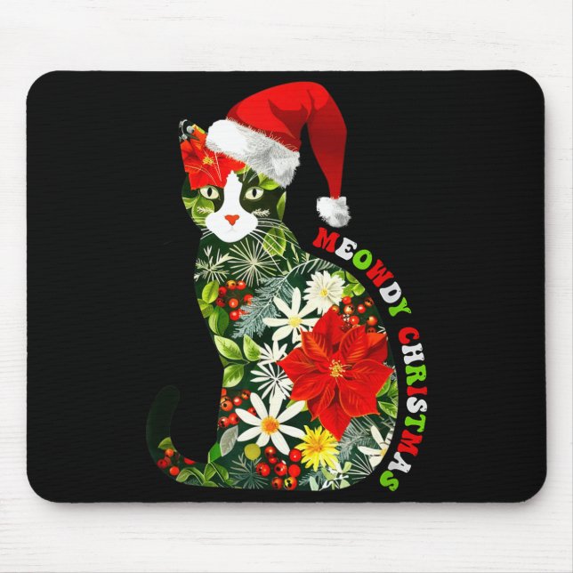 Mousepad Meowdy Christmas Floral Cat For Cat Lover Holiday  (Frente)