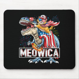 Mousepad Meowica Cat T Rex Dinossaur 4 De Julho Americano F