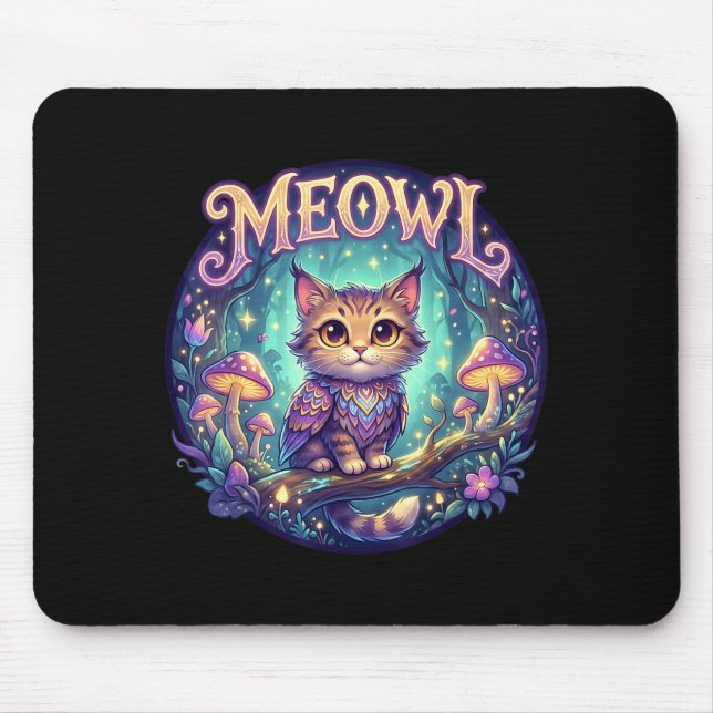 Mousepad Meowl Cat Owl Meme Brainrot Kids Cursed Silly Gen  (Frente)