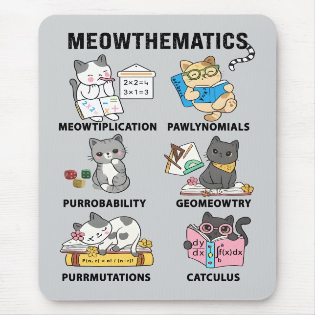 Mousepad Meowtemática Piadas Matemáticas de Gatos para Aman (Frente)