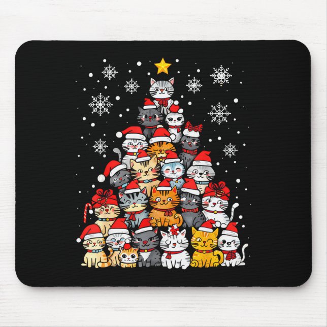 Mousepad Meowy Catmas Cat Christmas Tree Xmas Girls Boys Fu (Frente)