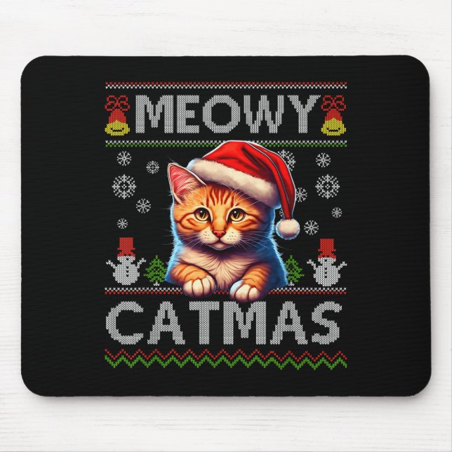 Mousepad Meowy Catmas Cat Santa Christmas Kitten Xmas Ugly  (Frente)
