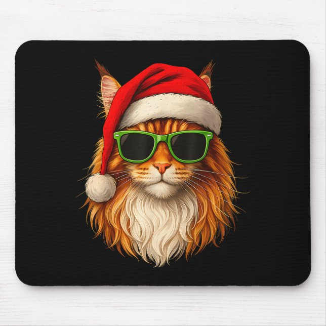 Mousepad Meowy Catmas Santa Hat Maine Coon Cat Christmas Pa (Frente)