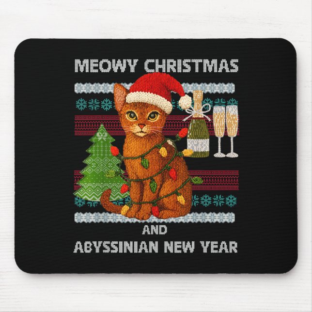 Mousepad Meowy Christmas Funny Abyssinian Cat Santa Hat Ugl (Frente)