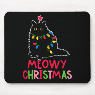 Mousepad Meowy Natal Xmas Luz Negra Gato Pijamas Fami