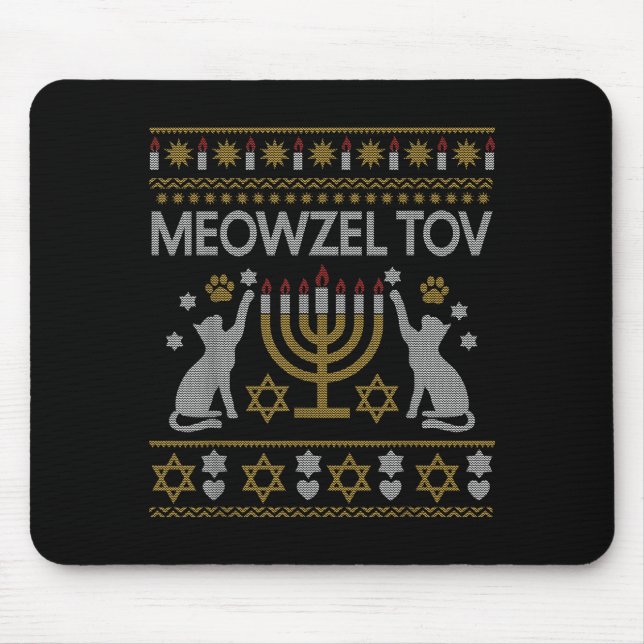 Mousepad Meowzel Tov Cat Hanukkah 2025 Funny Ugly Christmas (Frente)