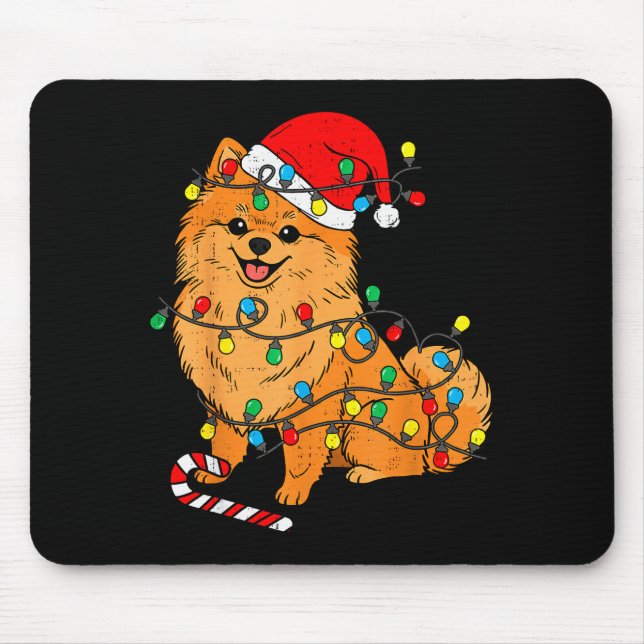 Mousepad Meranian Dog Christmas Lights Santa Xmas Pet Dog L (Frente)