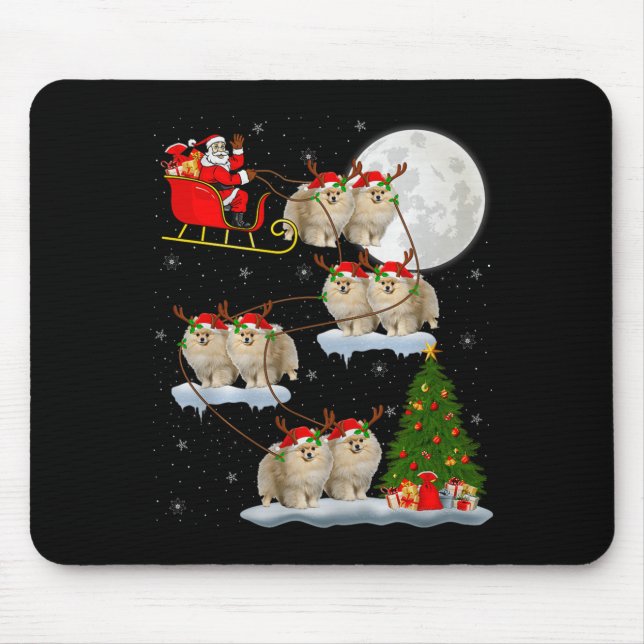 Mousepad Meranian Dog Santa Sleigh Flying Funny Magical Chr (Frente)