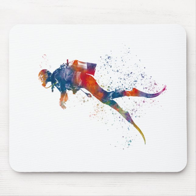 Mousepad Mergulhador em aquarela (Frente)