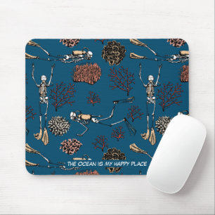 Mousepad Mergulhador Submarino O Oceano é meu Lugar Feliz