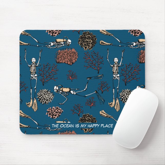 Mousepad Mergulhador Submarino O Oceano é meu Lugar Feliz (Com mouse)